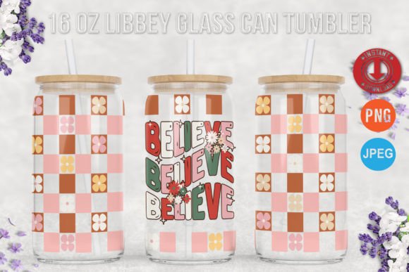 Believe Groovy Christmas 16oz Libbey Gla Print Templates