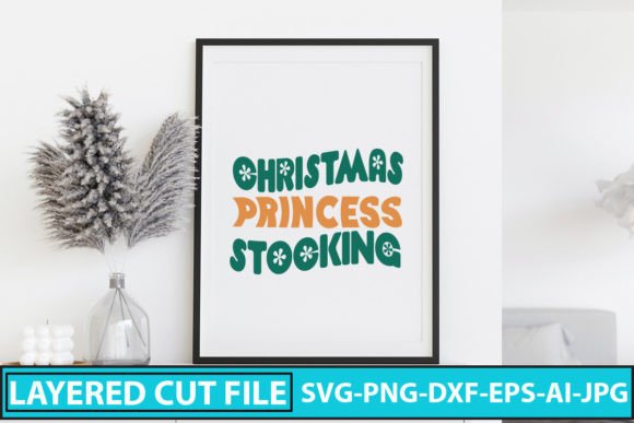 Christmas Princess Stocking Retro SVG for Crafts