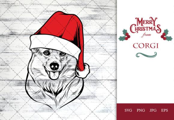 Corgi Dog in Santa Hat for Christmas Crafts