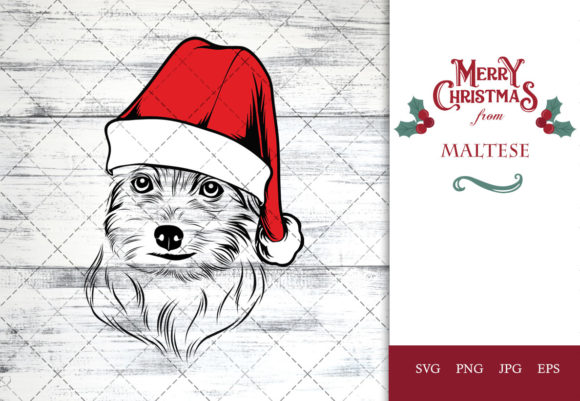 Maltese Dog in Santa Hat: Festive Crafts Branding