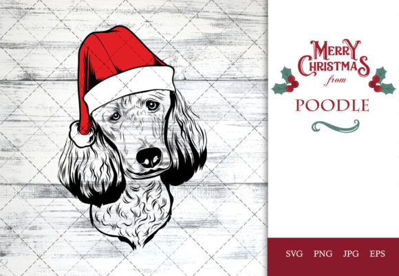 Poodle Dog in Santa Hat for Christmas Crafts