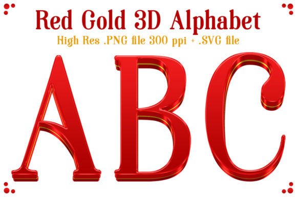 Red Gold 3D Alphabet for Crafts