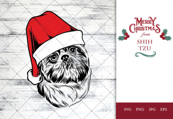 Shih Tzu Dog in Santa Hat for Crafts